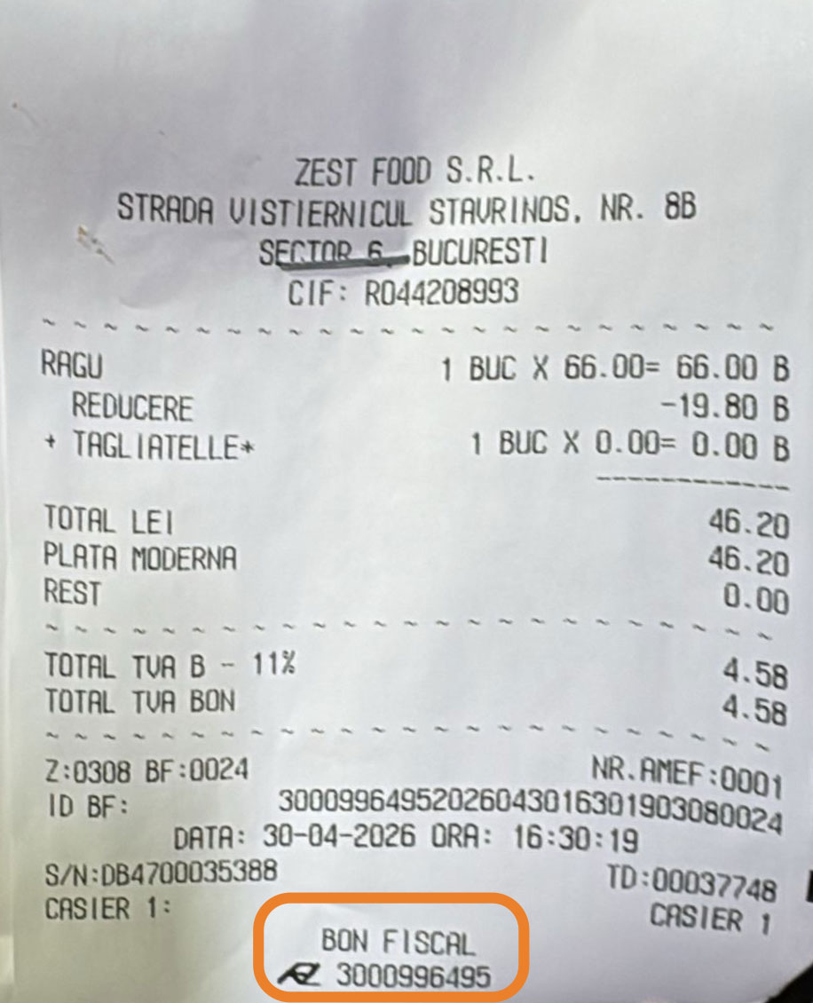Exemplu Bon Fiscal